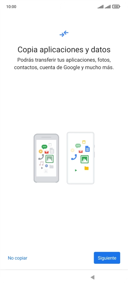 Puedes transferir el contenido de otro teléfono cuando activas tu teléfono por primera vez y cuando lo has restablecido. Cuando aparezca en la pantalla del teléfono esta imagen, ya está listo para la transmisión del contenido del otro teléfono. Puedes transferir el contenido de otro teléfono cuando activas tu teléfono por primera vez y cuando lo has restablecido. Cuando aparezca en la pantalla del teléfono esta imagen, ya está listo para la transmisión del contenido del otro teléfono.