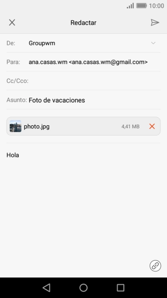 Pulsa el icono de envío cuando termines de escribir el correo electrónico. Pulsa el icono de envío cuando termines de escribir el correo electrónico.