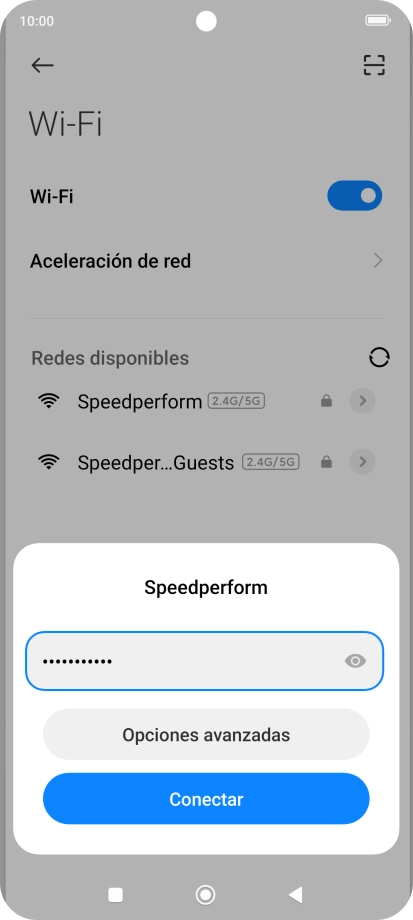 Introduce la contraseña de la red wifi y pulsa Conectar. Introduce la contraseña de la red wifi y pulsa Conectar.
