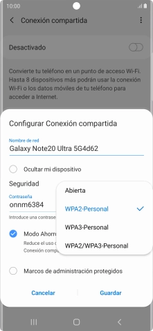 Pulsa WPA2-Personal para proteger la conexión wifi con una contraseña. Pulsa WPA2-Personal para proteger la conexión wifi con una contraseña.