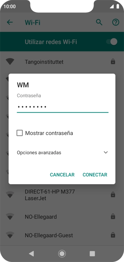 Introduce la contraseña de la red wifi y pulsa CONECTAR. Introduce la contraseña de la red wifi y pulsa CONECTAR.