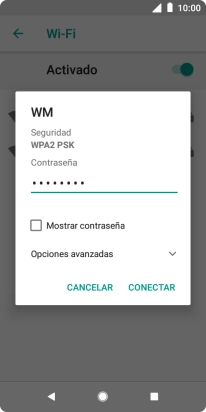 Introduce la contraseña de la red wifi y pulsa CONECTAR. Introduce la contraseña de la red wifi y pulsa CONECTAR.
