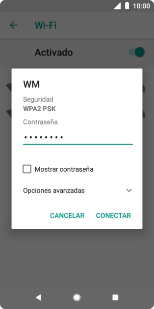 Introduce la contraseña de la red wifi y pulsa CONECTAR. Introduce la contraseña de la red wifi y pulsa CONECTAR.