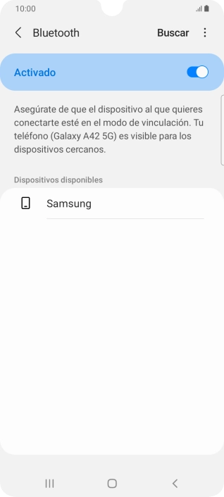 Pulsa el dispositivo Bluetooth deseado y sigue las indicaciones de la pantalla para vincular el dispositivo al teléfono. Pulsa el dispositivo Bluetooth deseado y sigue las indicaciones de la pantalla para vincular el dispositivo al teléfono.