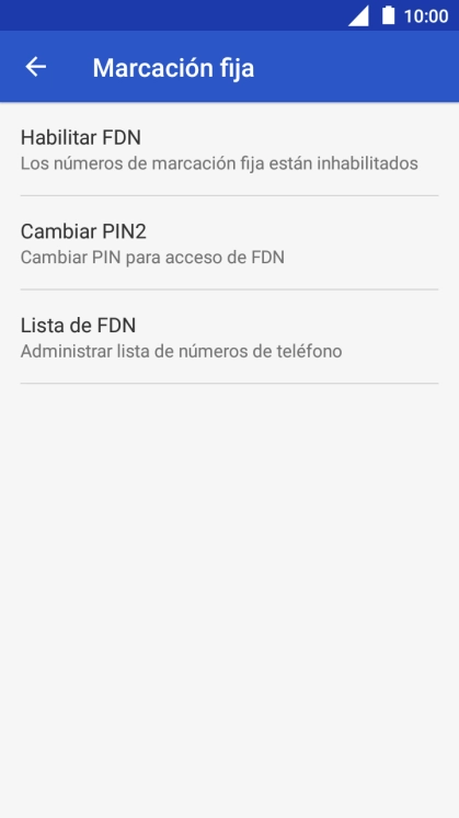 Pulsa Habilitar FDN para activar la marcación fija. Pulsa Habilitar FDN para activar la marcación fija.