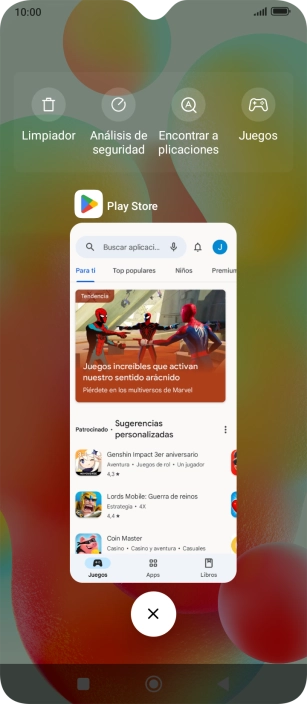 Para cerrar una sola aplicación en ejecución, desliza el dedo hacia arriba sobre la aplicación deseada. Para cerrar una sola aplicación en ejecución, desliza el dedo hacia arriba sobre la aplicación deseada.