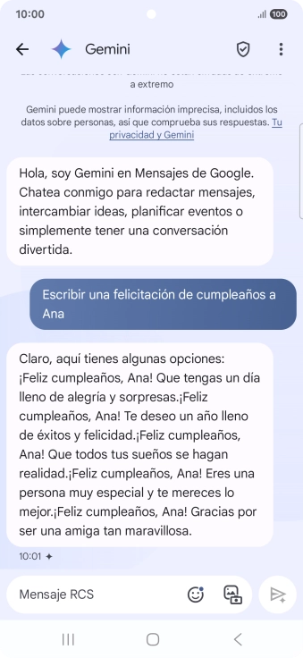 La propuesta de texto de Gemini se visualiza ahora en la pantalla. La propuesta de texto de Gemini se visualiza ahora en la pantalla.