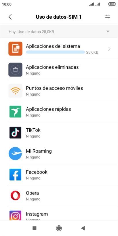 El consumo de datos por cada aplicación aparece bajo el nombre de la aplicación. El consumo de datos por cada aplicación aparece bajo el nombre de la aplicación.