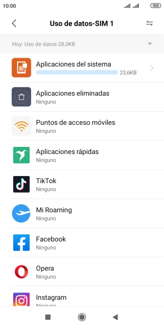 El consumo de datos por cada aplicación aparece bajo el nombre de la aplicación. El consumo de datos por cada aplicación aparece bajo el nombre de la aplicación.