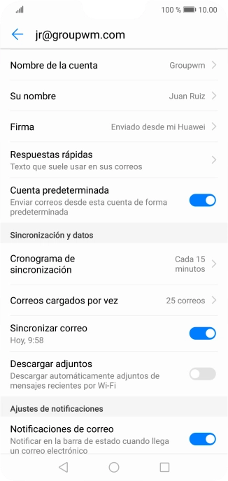 Pulsa Nombre de la cuenta e introduce el nombre de la cuenta de correo electrónico. Pulsa Nombre de la cuenta e introduce el nombre de la cuenta de correo electrónico.