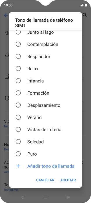 Si deseas seleccionar un timbre de llamada que no sea un timbre de llamada predeterminado, pulsa Añadir tono de llamada y sigue las indicaciones de la pantalla para seleccionar la melodía deseada. Si deseas seleccionar un timbre de llamada que no sea un timbre de llamada predeterminado, pulsa Añadir tono de llamada y sigue las indicaciones de la pantalla para seleccionar la melodía deseada.