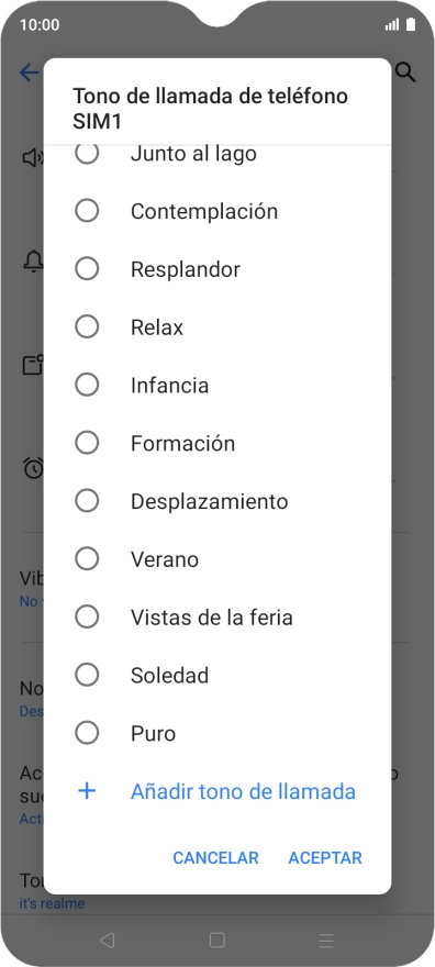 Si deseas seleccionar un timbre de llamada que no sea un timbre de llamada predeterminado, pulsa Añadir tono de llamada y sigue las indicaciones de la pantalla para seleccionar la melodía deseada. Si deseas seleccionar un timbre de llamada que no sea un timbre de llamada predeterminado, pulsa Añadir tono de llamada y sigue las indicaciones de la pantalla para seleccionar la melodía deseada.