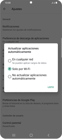 Para activar la actualización automática de apps utilizando la red móvil, pulsa En cualquier red. Para activar la actualización automática de apps utilizando la red móvil, pulsa En cualquier red.