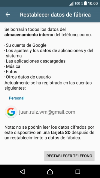Pulsa RESTABLECER TELÉFONO. Pulsa RESTABLECER TELÉFONO.