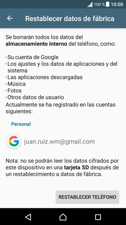 Pulsa RESTABLECER TELÉFONO. Pulsa RESTABLECER TELÉFONO.