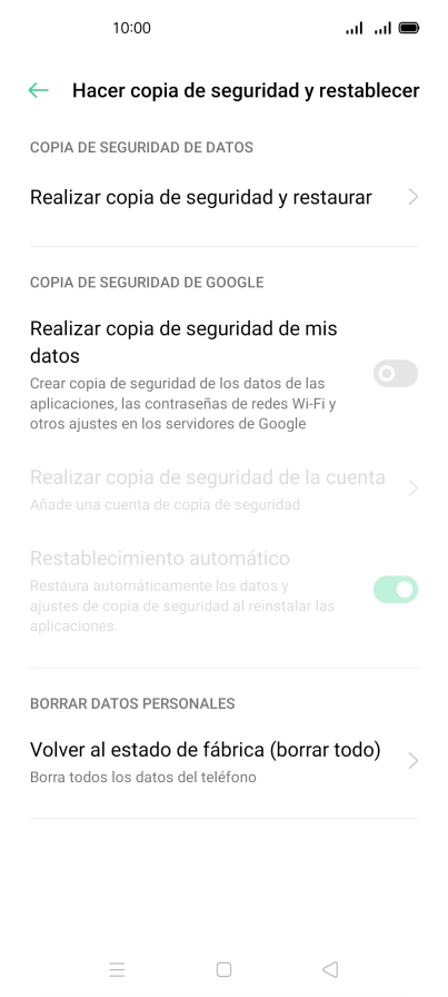 Pulsa Volver al estado de fábrica (borrar todo). Pulsa Volver al estado de fábrica (borrar todo).