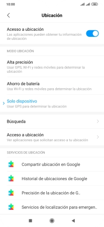 Si seleccionas Alta precisión, el teléfono podrá encontrar tu posición exacta con ayuda de los satélites GPS, la red móvil y una red wifi cercana. El GPS por satélite requiere vista libre al cielo. Si seleccionas Alta precisión, el teléfono podrá encontrar tu posición exacta con ayuda de los satélites GPS, la red móvil y una red wifi cercana. El GPS por satélite requiere vista libre al cielo.