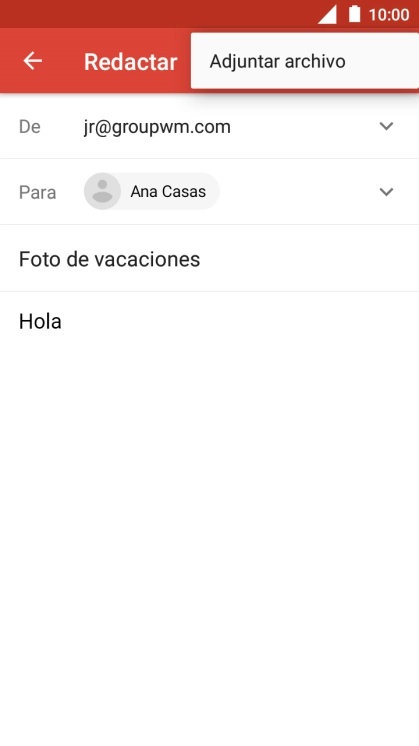 Pulsa Adjuntar archivo y desplázate a la carpeta deseada. Pulsa Adjuntar archivo y desplázate a la carpeta deseada.