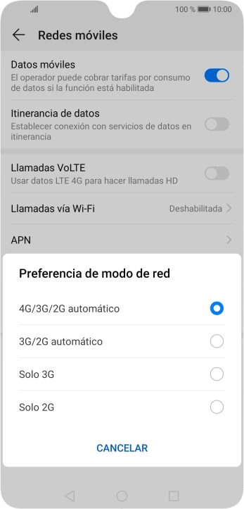 Pulsa el tipo de red deseado. Pulsa el tipo de red deseado.