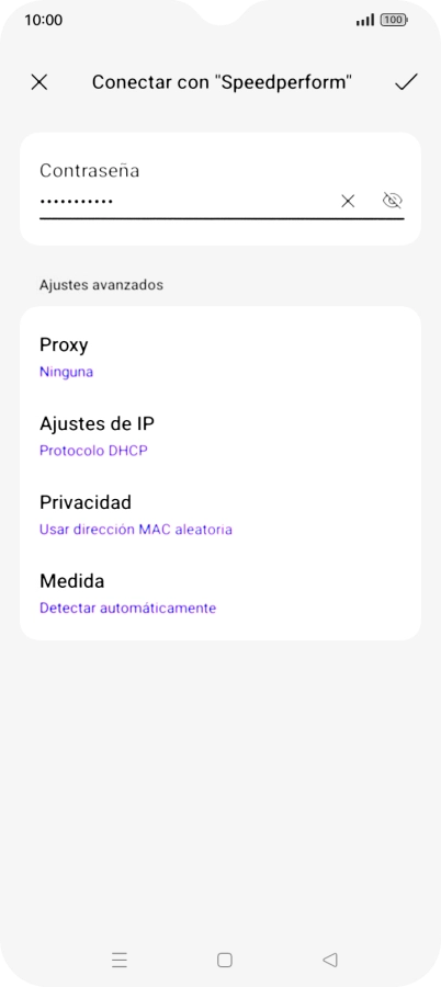 Introduce la contraseña de la red Wi-Fi y pulsa el icono de aceptar. Introduce la contraseña de la red Wi-Fi y pulsa el icono de aceptar.
