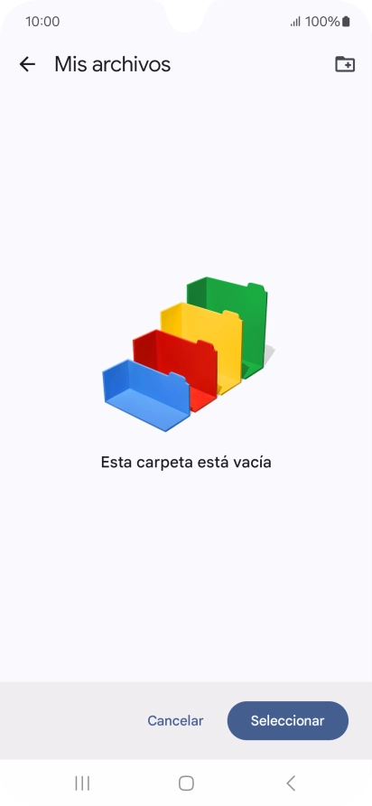 Si deseas crear una nueva carpeta, pulsa el icono de nueva carpeta y sigue las indicaciones de la pantalla para crearla. Si deseas crear una nueva carpeta, pulsa el icono de nueva carpeta y sigue las indicaciones de la pantalla para crearla.