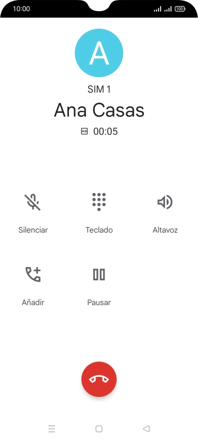 Pulsa el icono de finalizar llamada. Pulsa el icono de finalizar llamada.