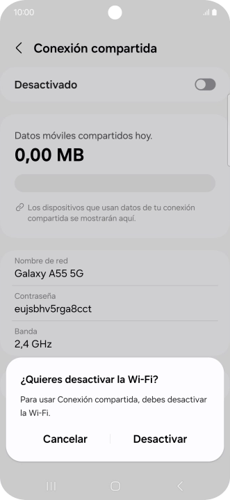Si la función de wifi está activada, pulsa Desactivar. Si la función de wifi está activada, pulsa Desactivar.