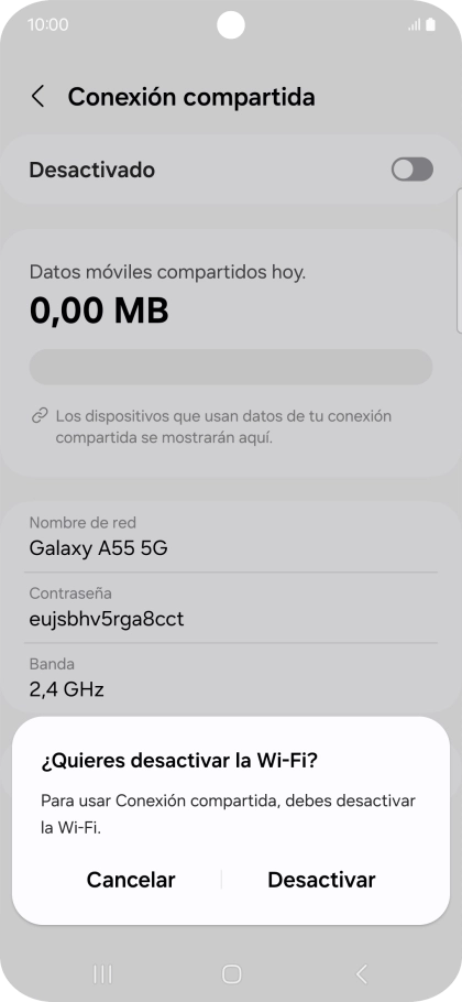 Si la función de wifi está activada, pulsa Desactivar. Si la función de wifi está activada, pulsa Desactivar.