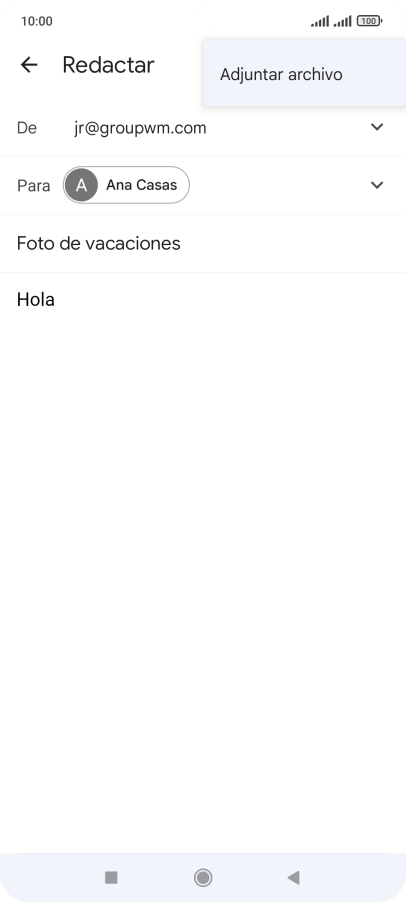 Pulsa Adjuntar archivo y desplázate a la carpeta deseada. Pulsa Adjuntar archivo y desplázate a la carpeta deseada.