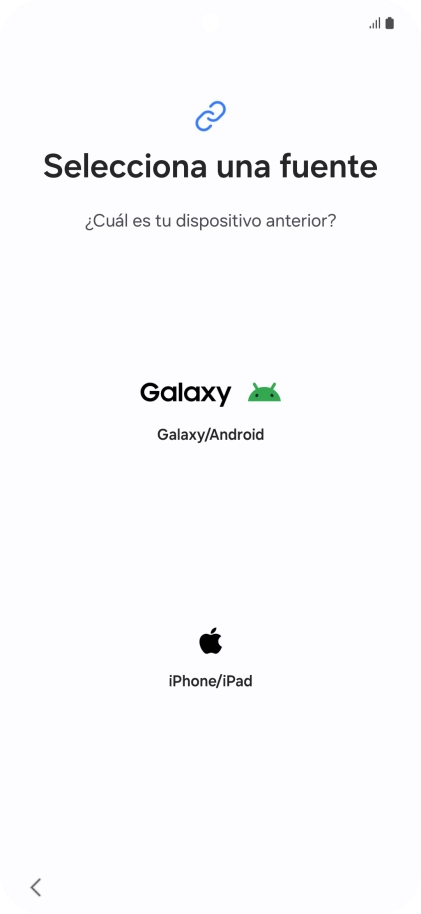 Pulsa el ajuste deseado y sigue las instrucciones de la pantalla para transferir el contenido del otro teléfono. Pulsa el ajuste deseado y sigue las instrucciones de la pantalla para transferir el contenido del otro teléfono.