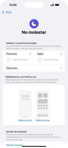 Pulsa Personas y sigue las indicaciones de la pantalla para seleccionar de qué contactos quieres recibir llamadas y notificaciones cuando No molestar está activado. Pulsa Personas y sigue las indicaciones de la pantalla para seleccionar de qué contactos quieres recibir llamadas y notificaciones cuando No molestar está activado.