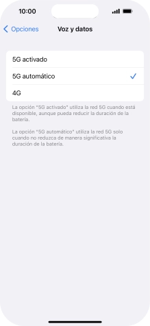 Si deseas activar el uso preferente de 5G, pulsa 5G activado. Si deseas activar el uso preferente de 5G, pulsa 5G activado.