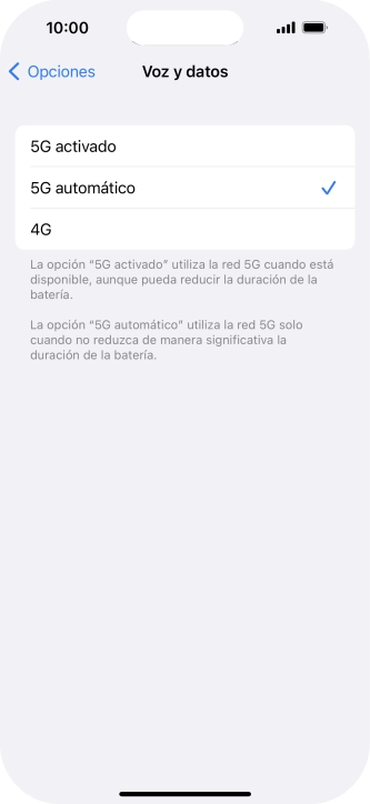 Si deseas activar el uso preferente de 5G, pulsa 5G activado. Si deseas activar el uso preferente de 5G, pulsa 5G activado.