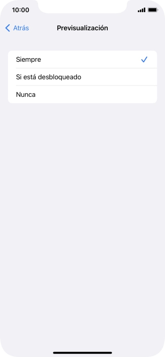 Para seleccionar la vista previa de las notificaciones en la pantalla de bloqueo, pulsa Siempre. Para seleccionar la vista previa de las notificaciones en la pantalla de bloqueo, pulsa Siempre.