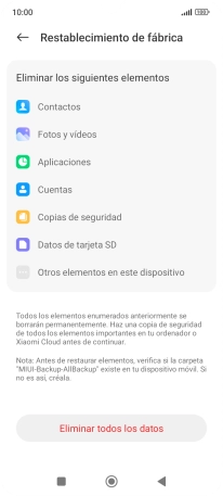 Pulsa Eliminar todos los datos. Pulsa Eliminar todos los datos.