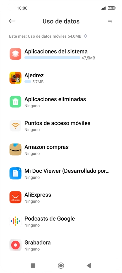 El consumo total de datos del período seleccionado aparece ahora en la pantalla. El consumo total de datos del período seleccionado aparece ahora en la pantalla.