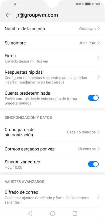 Pulsa Nombre de la cuenta e introduce el nombre de la cuenta de correo electrónico. Pulsa Nombre de la cuenta e introduce el nombre de la cuenta de correo electrónico.