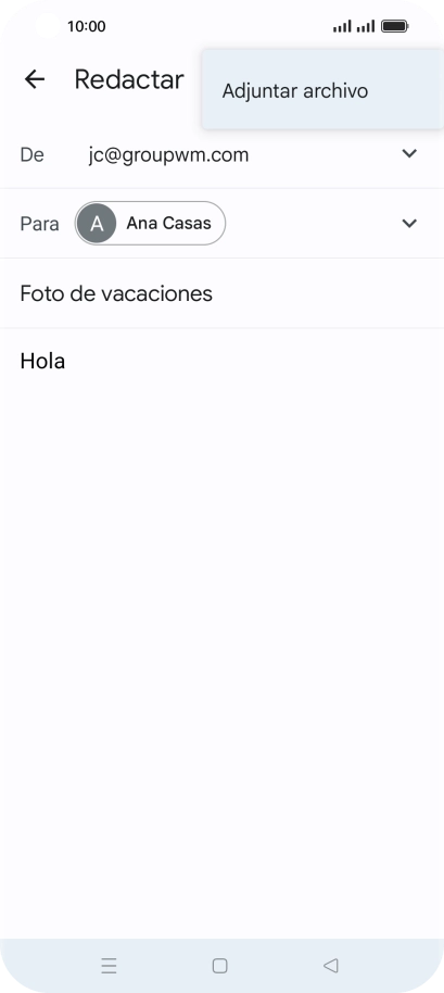 Pulsa Adjuntar archivo y desplázate a la carpeta deseada. Pulsa Adjuntar archivo y desplázate a la carpeta deseada.