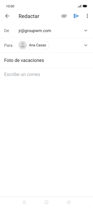 Pulsa en el campo de escritura y escribe el texto del correo electrónico. Pulsa en el campo de escritura y escribe el texto del correo electrónico.