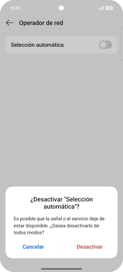 Pulsa Desactivar para desactivar la función y espera mientras el teléfono está buscando redes. Pulsa Desactivar para desactivar la función y espera mientras el teléfono está buscando redes.