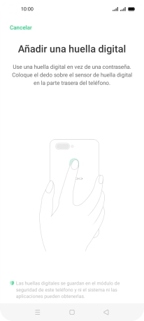 Sigue las indicaciones de la pantalla para crear una huella digital como código de seguridad. Sigue las indicaciones de la pantalla para crear una huella digital como código de seguridad.