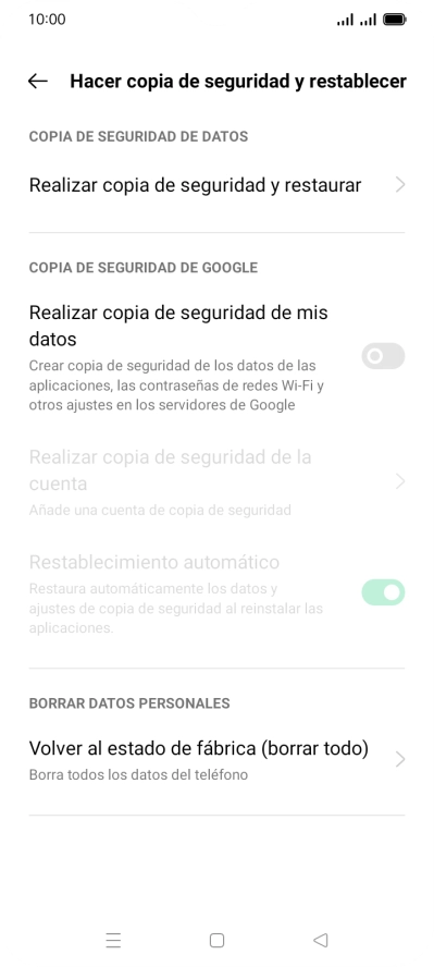Pulsa Volver al estado de fábrica (borrar todo). Pulsa Volver al estado de fábrica (borrar todo).