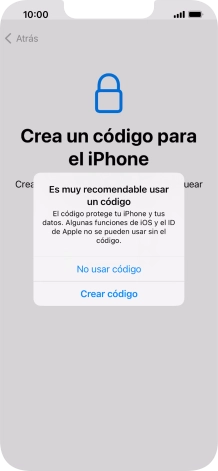 Si desactivas la función, pulsa No usar código. Si desactivas la función, pulsa No usar código.