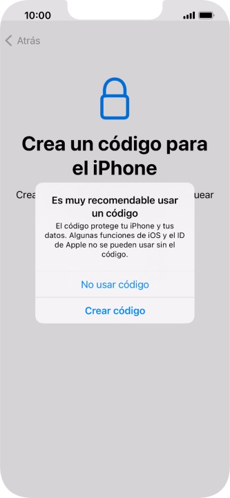 Si desactivas la función, pulsa No usar código. Si desactivas la función, pulsa No usar código.