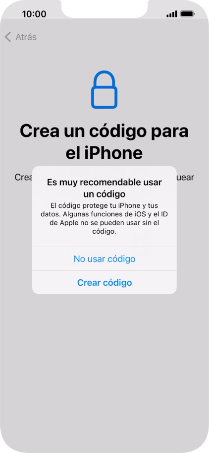 Si desactivas la función, pulsa No usar código. Si desactivas la función, pulsa No usar código.