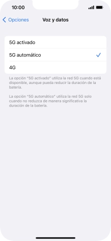 Si deseas activar el uso preferente de 5G, pulsa 5G activado. Si deseas activar el uso preferente de 5G, pulsa 5G activado.