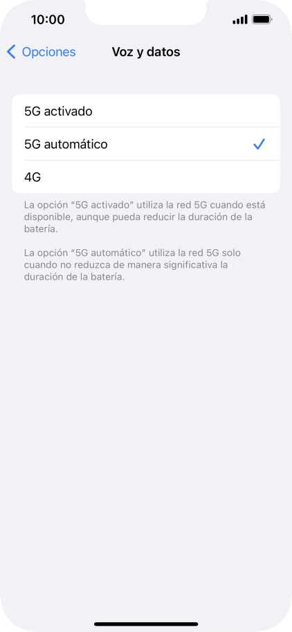 Si deseas activar el uso preferente de 5G, pulsa 5G activado. Si deseas activar el uso preferente de 5G, pulsa 5G activado.