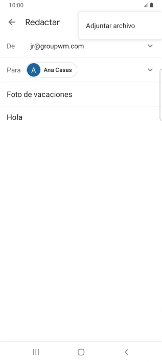 Pulsa Adjuntar archivo y desplázate a la carpeta deseada. Pulsa Adjuntar archivo y desplázate a la carpeta deseada.