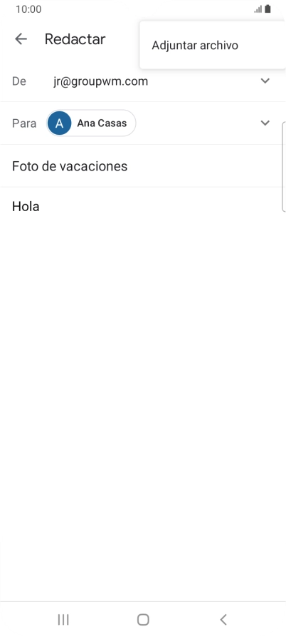 Pulsa Adjuntar archivo y desplázate a la carpeta deseada. Pulsa Adjuntar archivo y desplázate a la carpeta deseada.