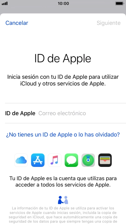 Si no tienes un ID de Apple, pulsa ¿No tienes un ID de Apple o lo has olvidado? y sigue las indicaciones de la pantalla para ver cómo crear un ID de Apple. Si no tienes un ID de Apple, pulsa ¿No tienes un ID de Apple o lo has olvidado? y sigue las indicaciones de la pantalla para ver cómo crear un ID de Apple.